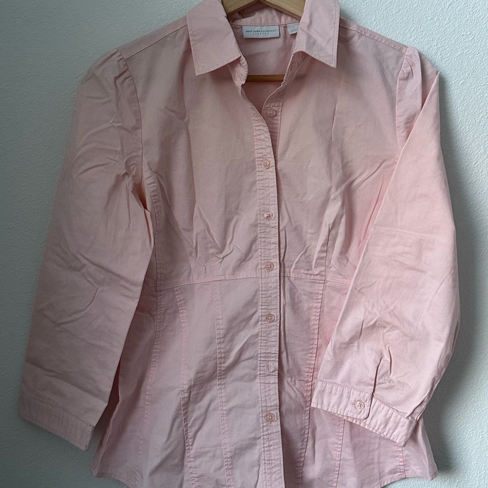 New York & Company Light Pink Stretch Shirt